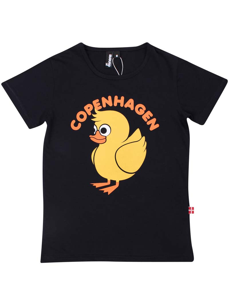 Sød navyblå t-shirt i bomuld til børn med print af en and