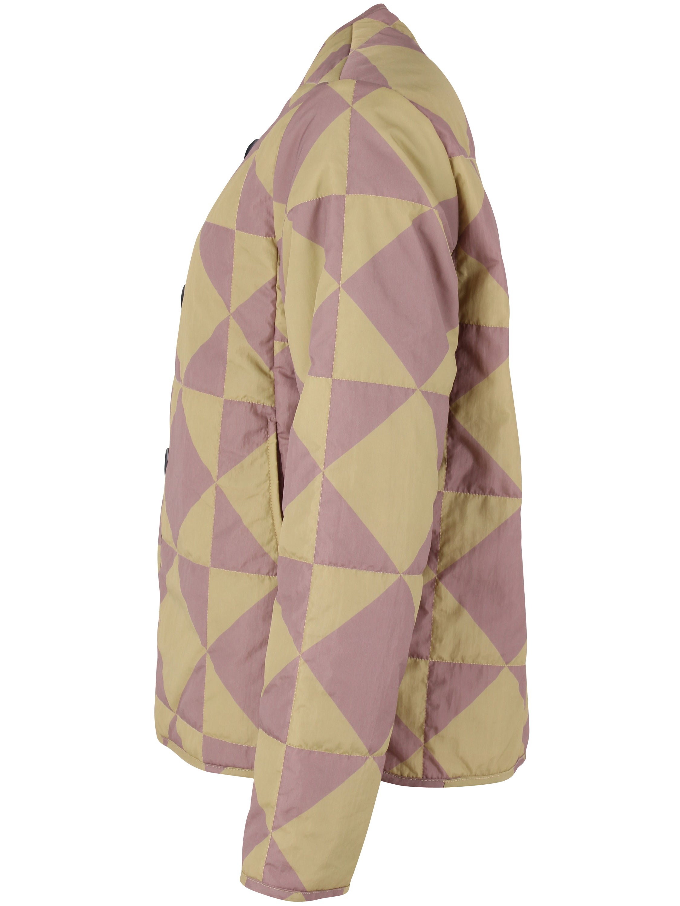 Fin quiltet termojakke med geometrisk mønster i beige og rosa til kvinder