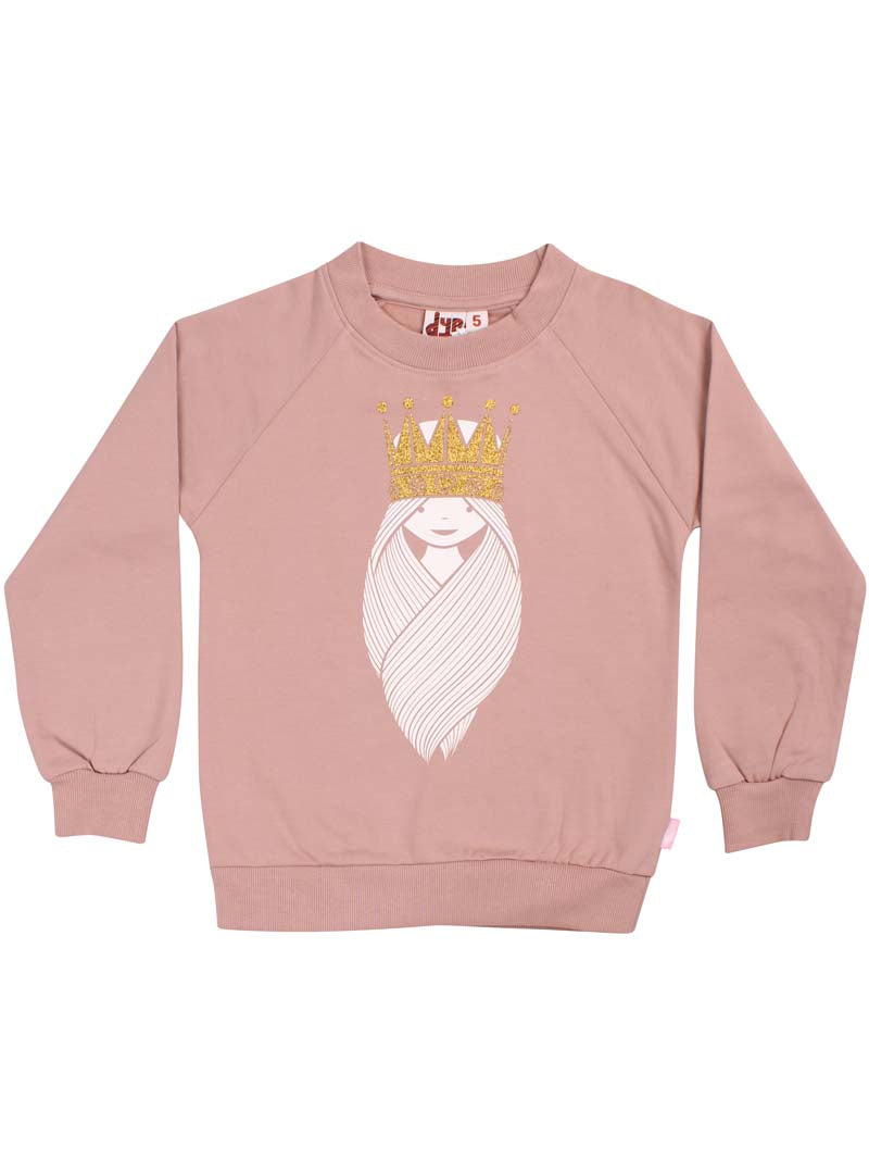 Sød rosabeige sweatshirt til børn med print af prinsesse