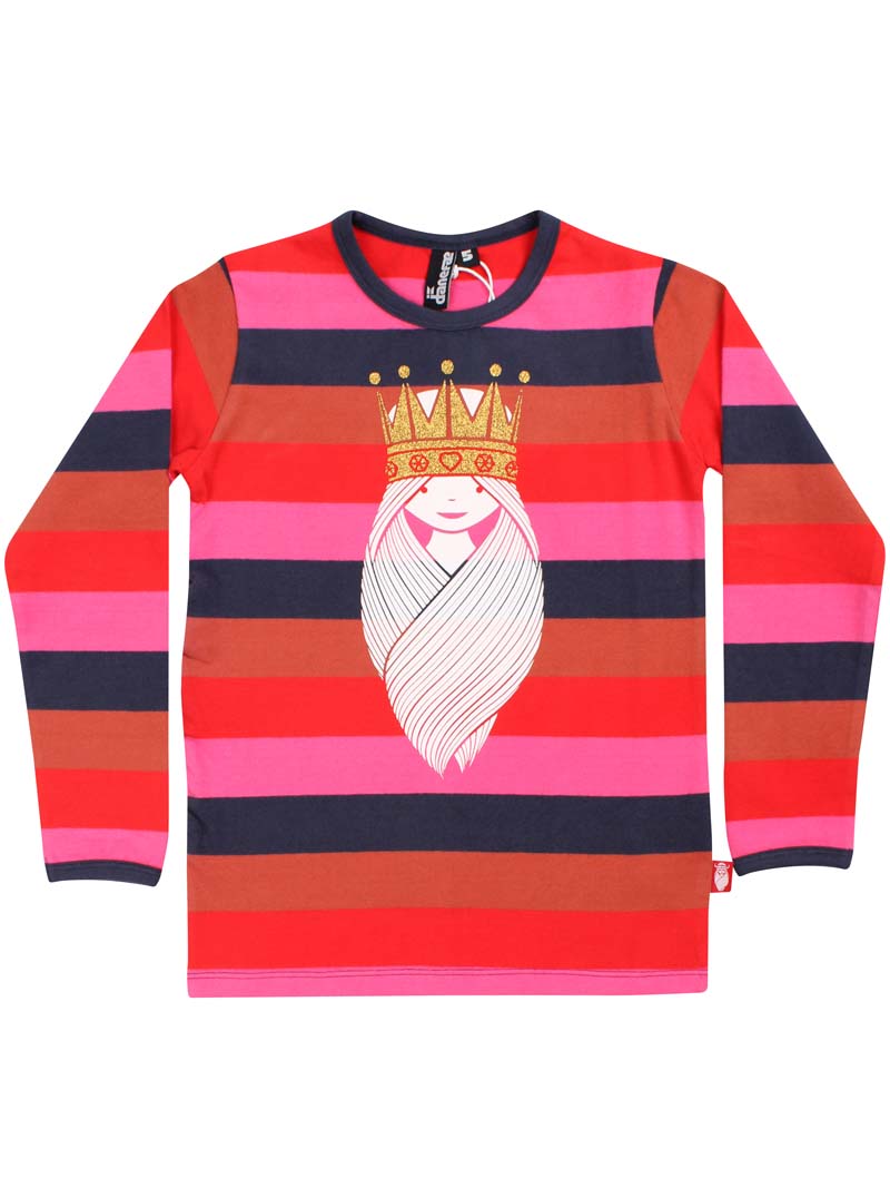 Fin langærmet bluse med striber og print af prinsesse til børn