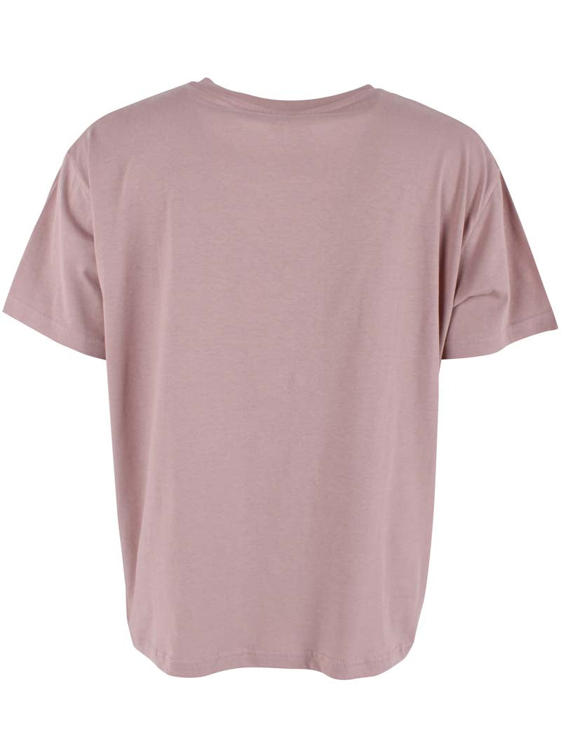 Fin boxy t-shirt i rosa beige med rund hals til kvinder