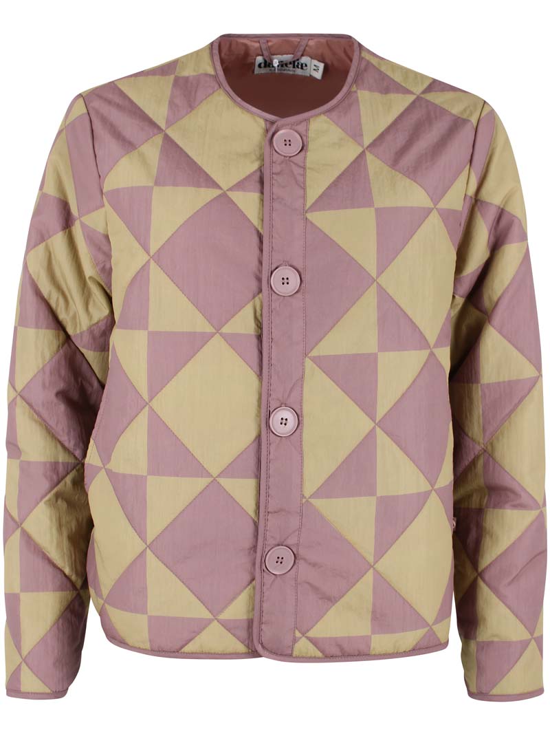 Fin quiltet termojakke med geometrisk mønster i beige og rosa til kvinder