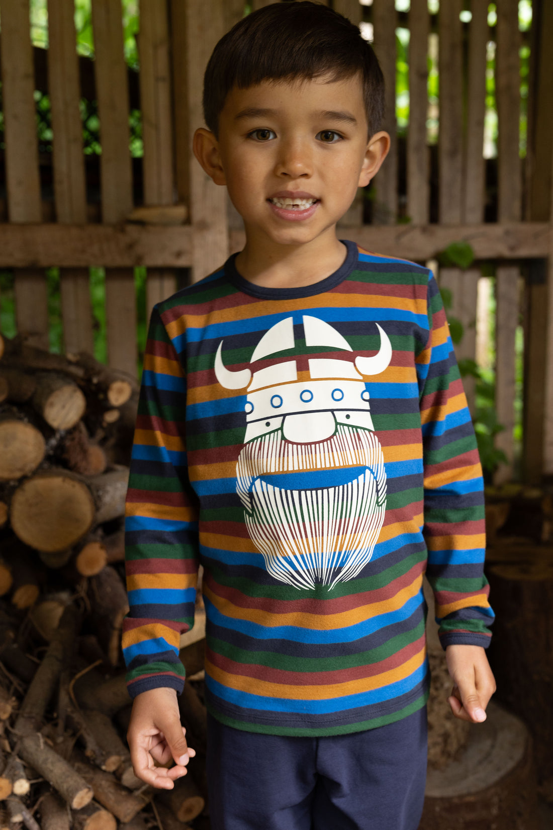 Stribet bluse til børn med sej viking