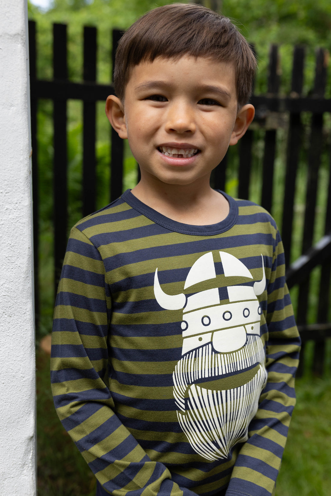 Stribet bluse til børn med viking