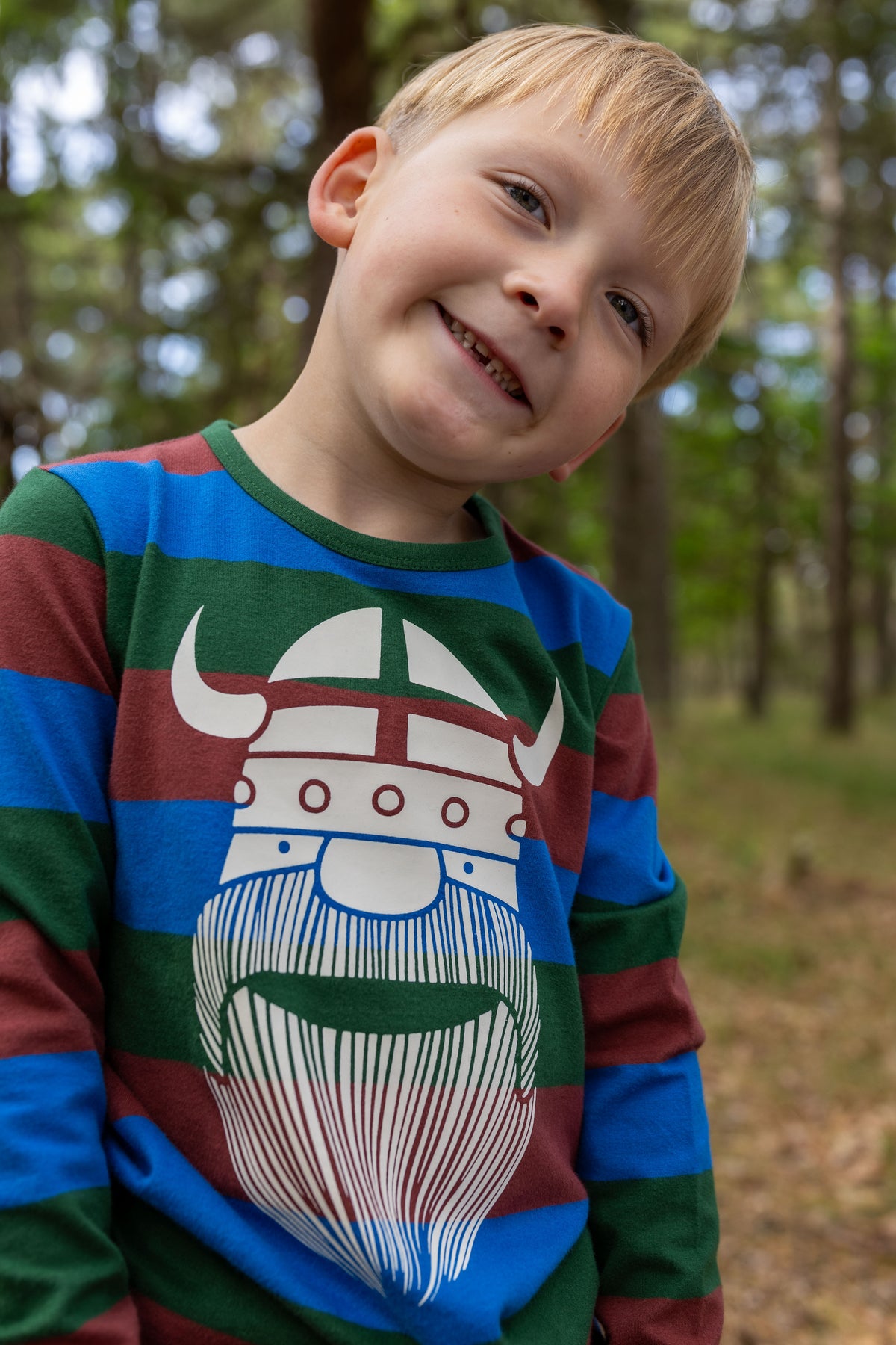 Stribet bluse til børn med viking