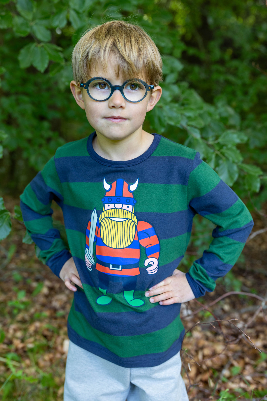 Stribet bluse til børn med viking