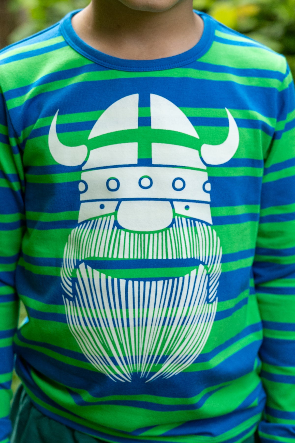 Stribet bluse i bomuld til børn med print af viking