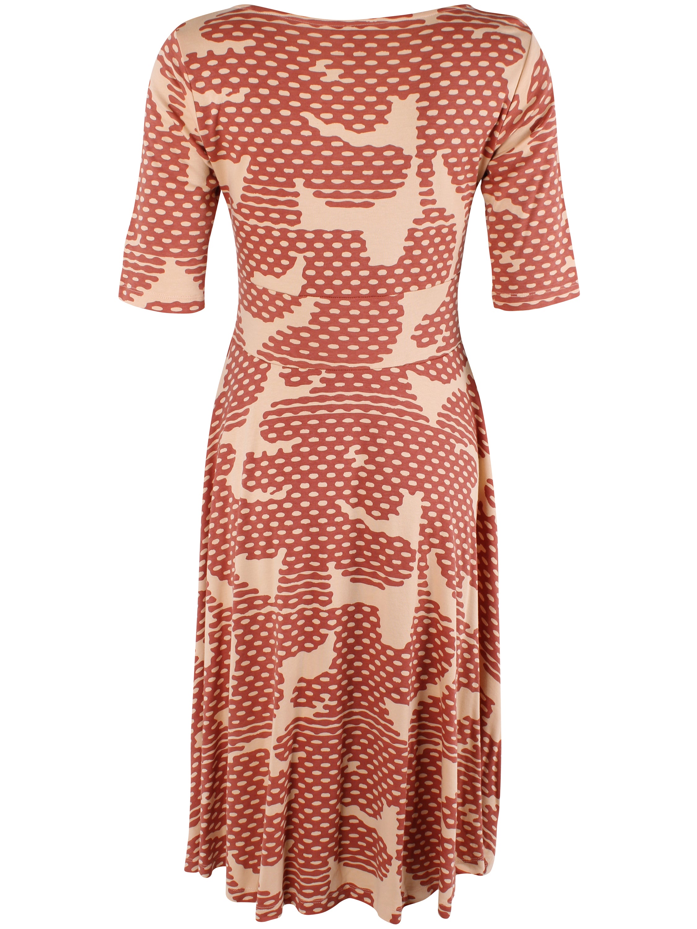 Fin mønstret kjole i orangebrun og varm sandfarve til kvinder