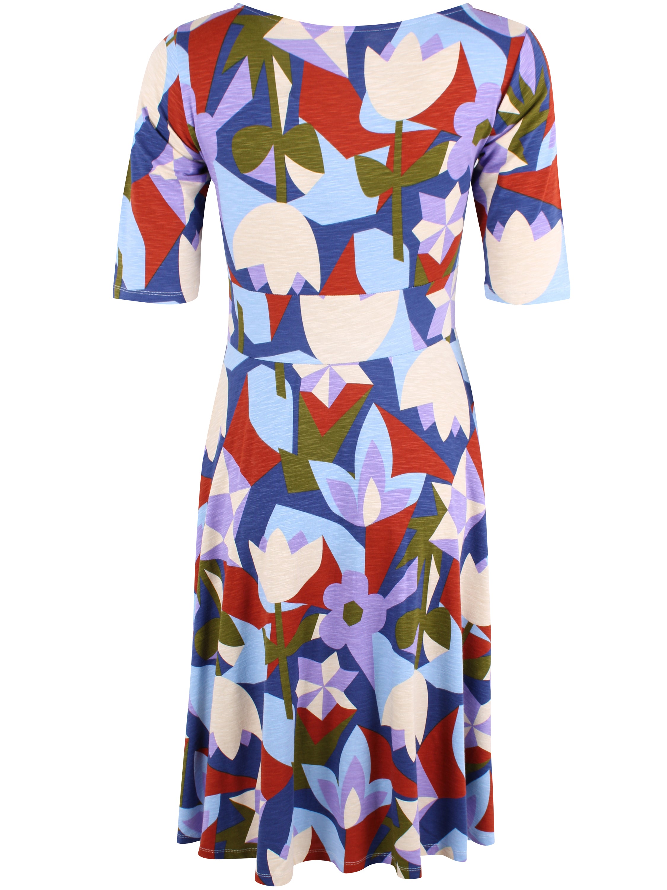 Flot kjole i farverigt mønster og økologisk bomuldsblanding til kvinder