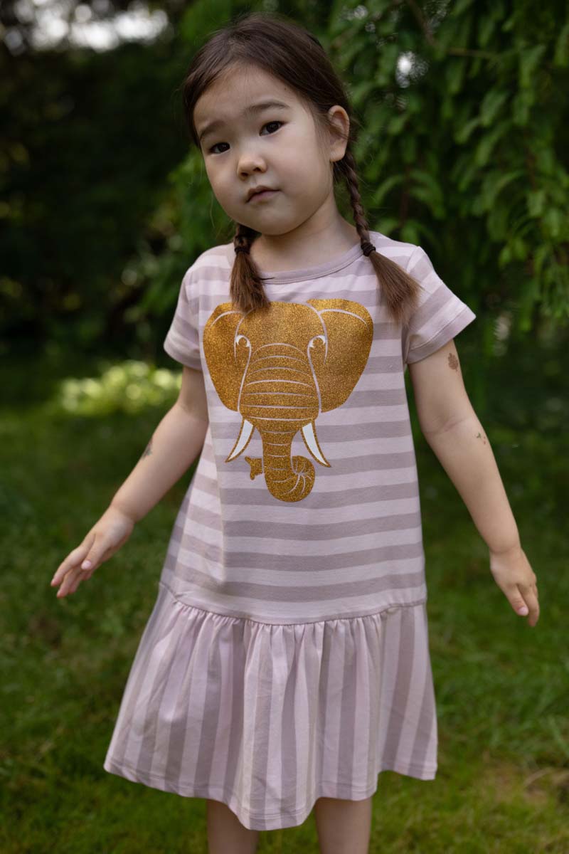 Dyrzanzi SS Dress AOP/STRIB Rose Beige/Lt Rose ELEFANT (GLITTER)
