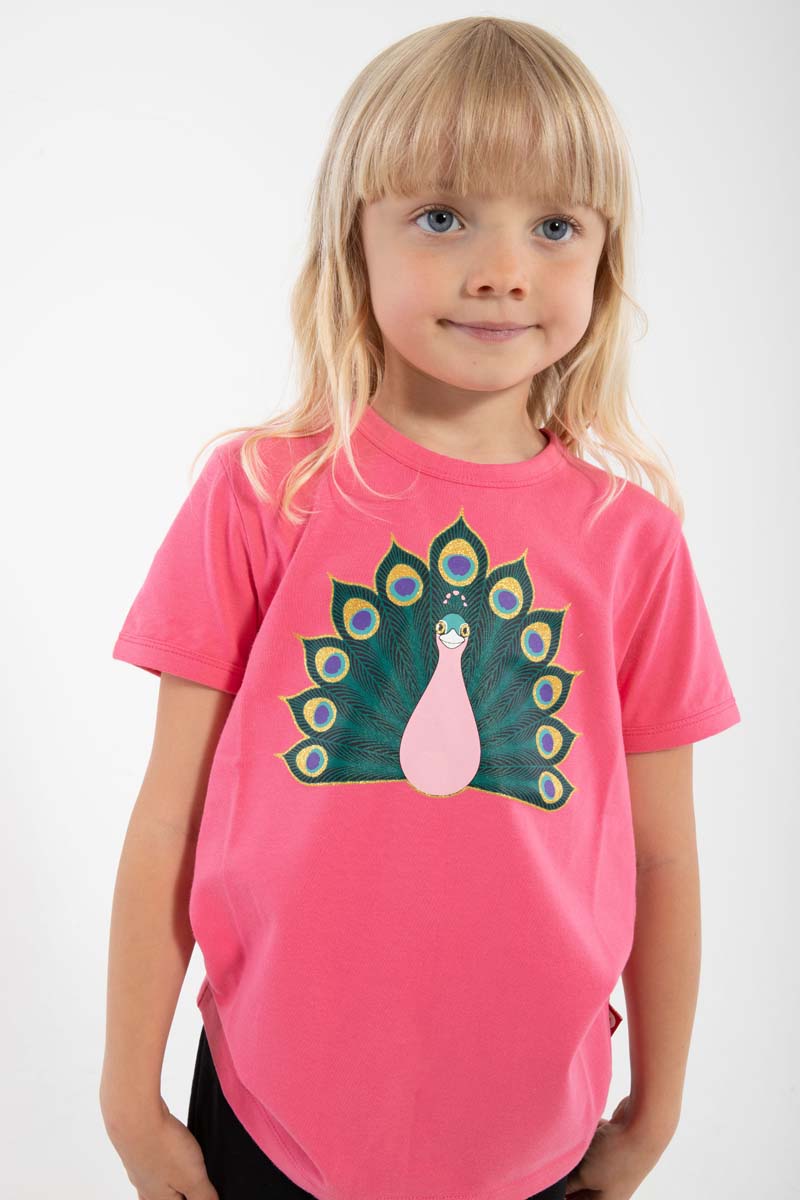 T-shirt til børn med påfugl