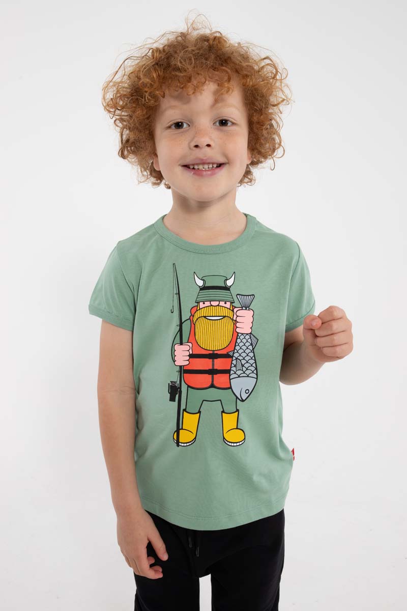 T-shirt til børn med viking der fisker