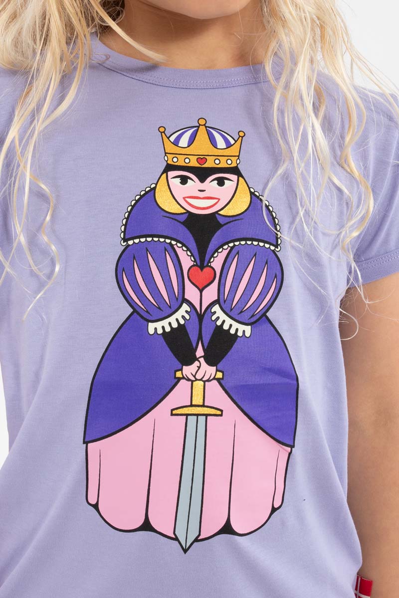 Sød lilla t-shirt i bomuld til børn med print af dronning