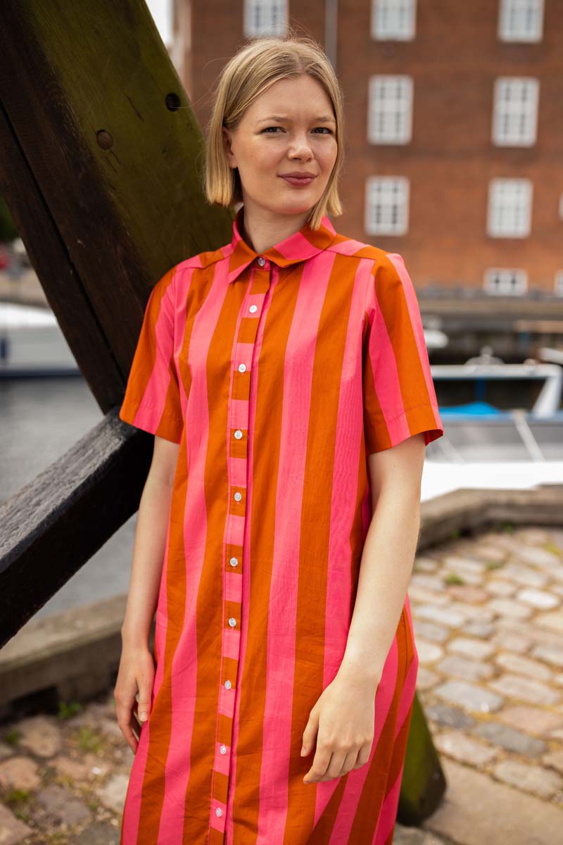 Danepippi SS Smooth Poplin Dress Bright Pink/Light Rust