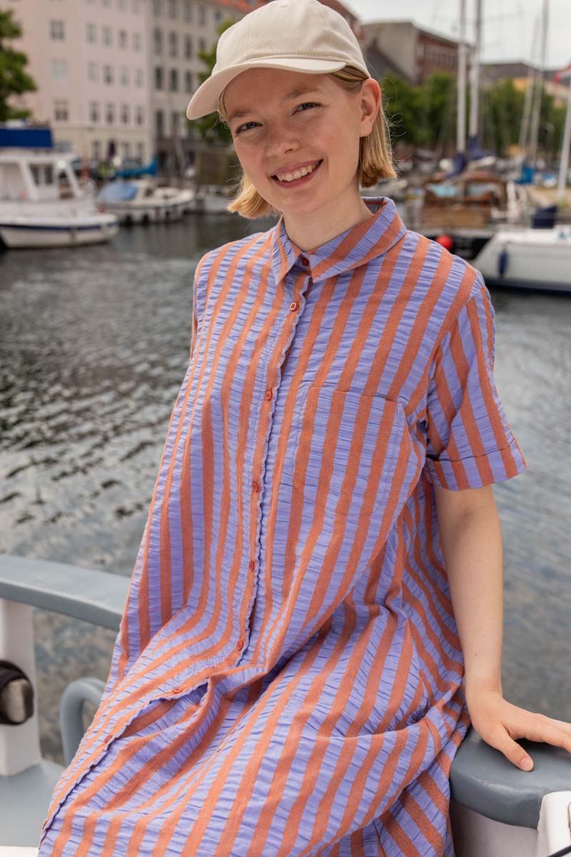 Danapril SS Searsucker Dress Light Rust/Lilla