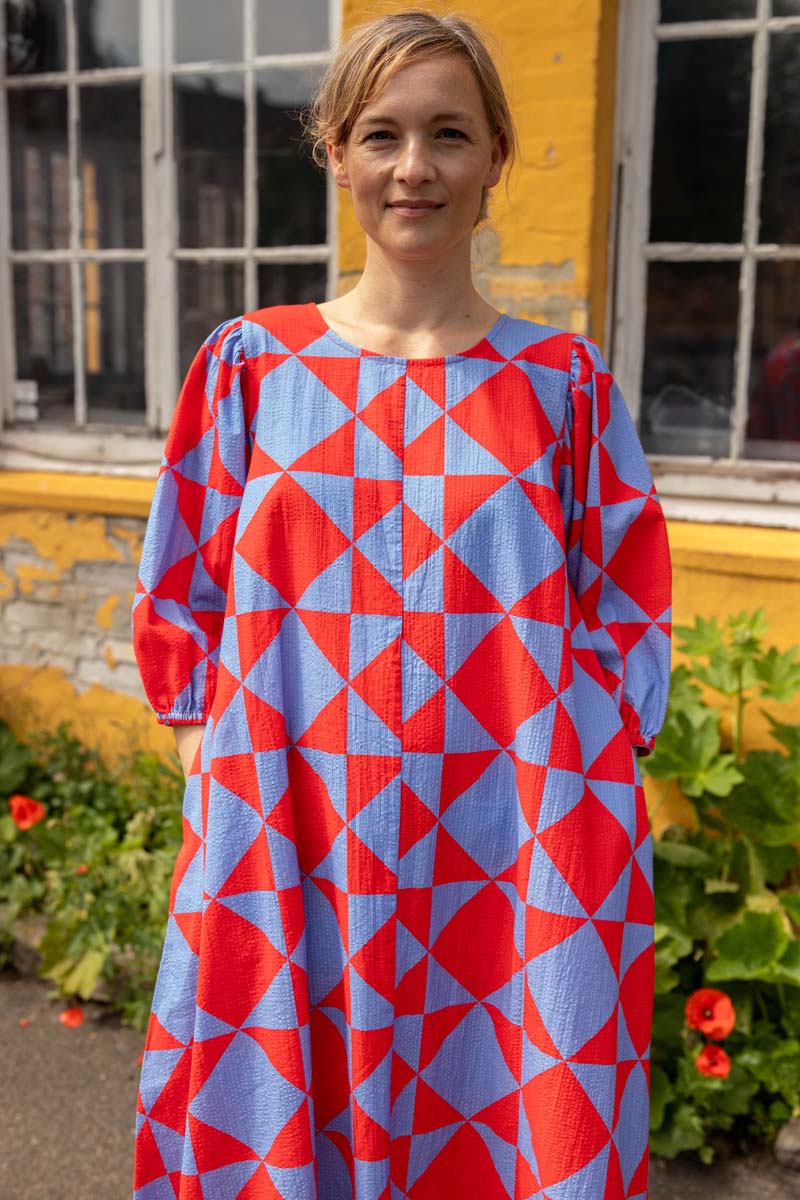 Daniris Seersucker Dress Summer Red/Waterblue DIAMETRIC