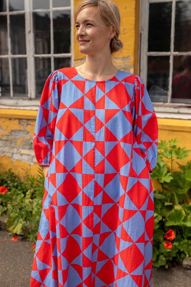 Daniris Seersucker Dress Summer Red/Waterblue DIAMETRIC