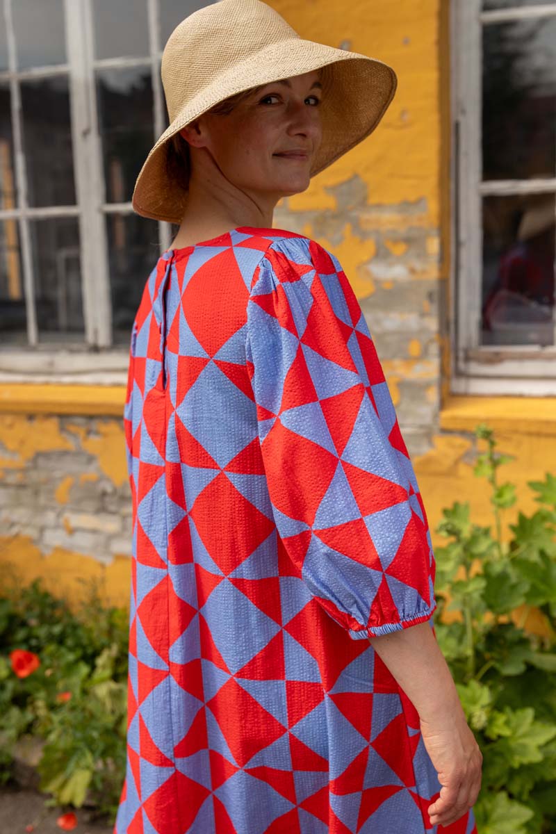 Daniris Seersucker Dress Summer Red/Waterblue DIAMETRIC