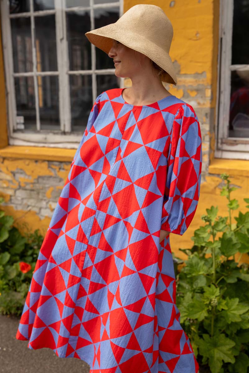 Daniris Seersucker Dress Summer Red/Waterblue DIAMETRIC