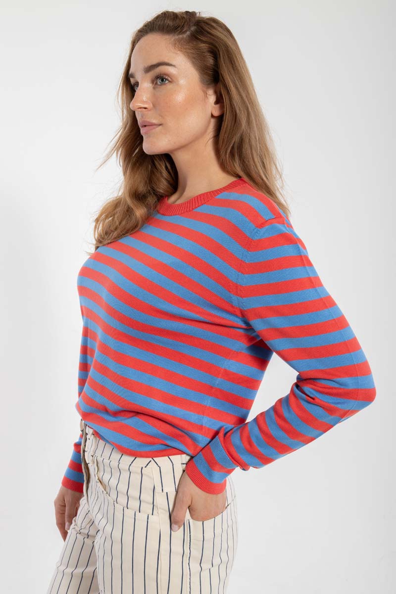 dame sweater med striber