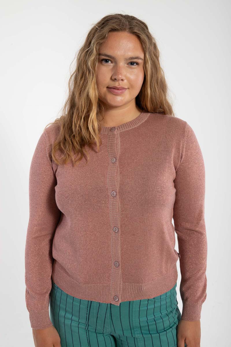 Fin cardigan med glitter i rosa beige til kvinder