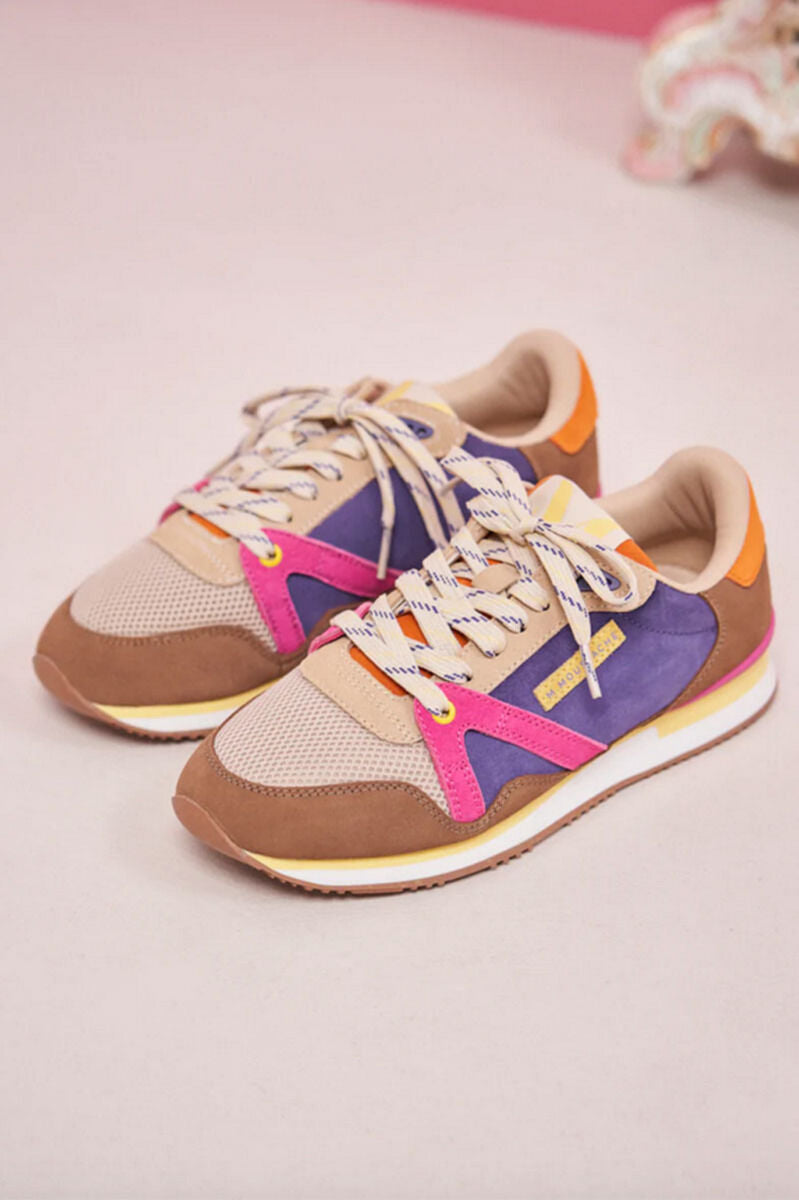 M.MOUSTACHE André Running Sneakers Suede Et Mesh Taupe Ecru
