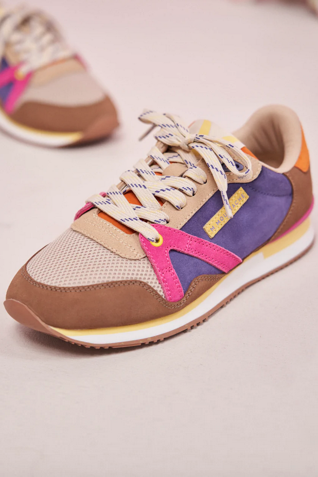 M.MOUSTACHE André Running Sneakers Suede Et Mesh Taupe Ecru