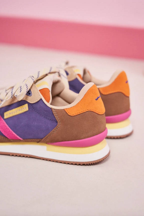 M.MOUSTACHE André Running Sneakers Suede Et Mesh Taupe Ecru