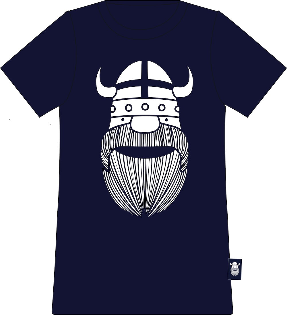 Sød navyblå t-shirt i bomuld til børn med print af vikingen Erik