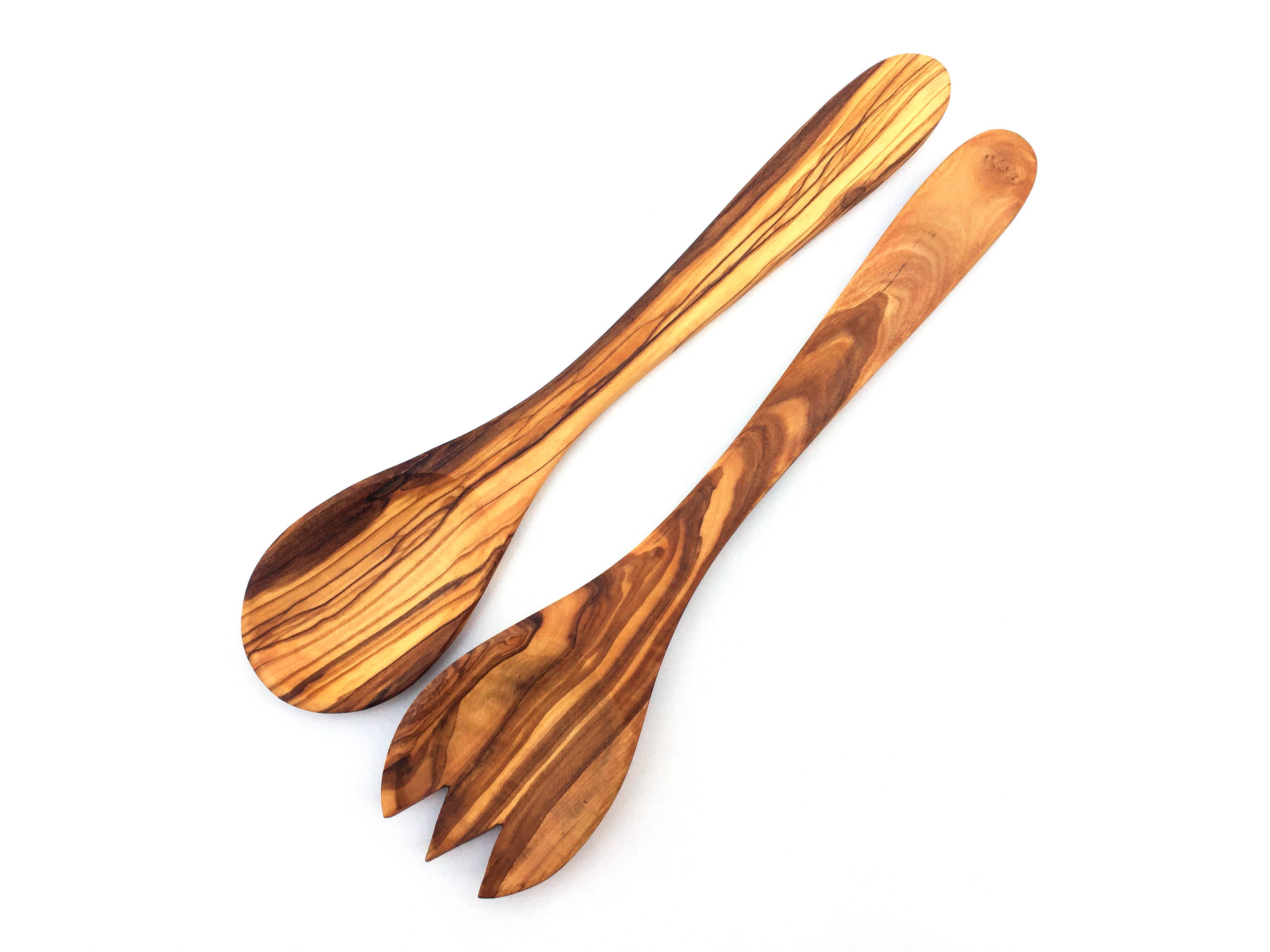 Smukt håndlavet salatbestik i oliventræ