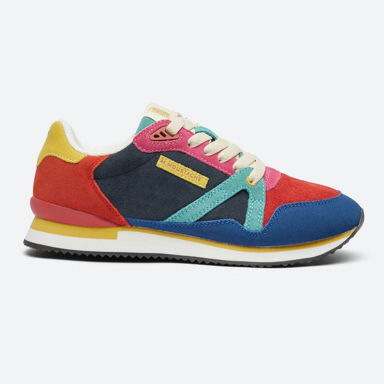 M.MOUSTACHE Andre Running Sneakers Suede Bleu Rouge Orange