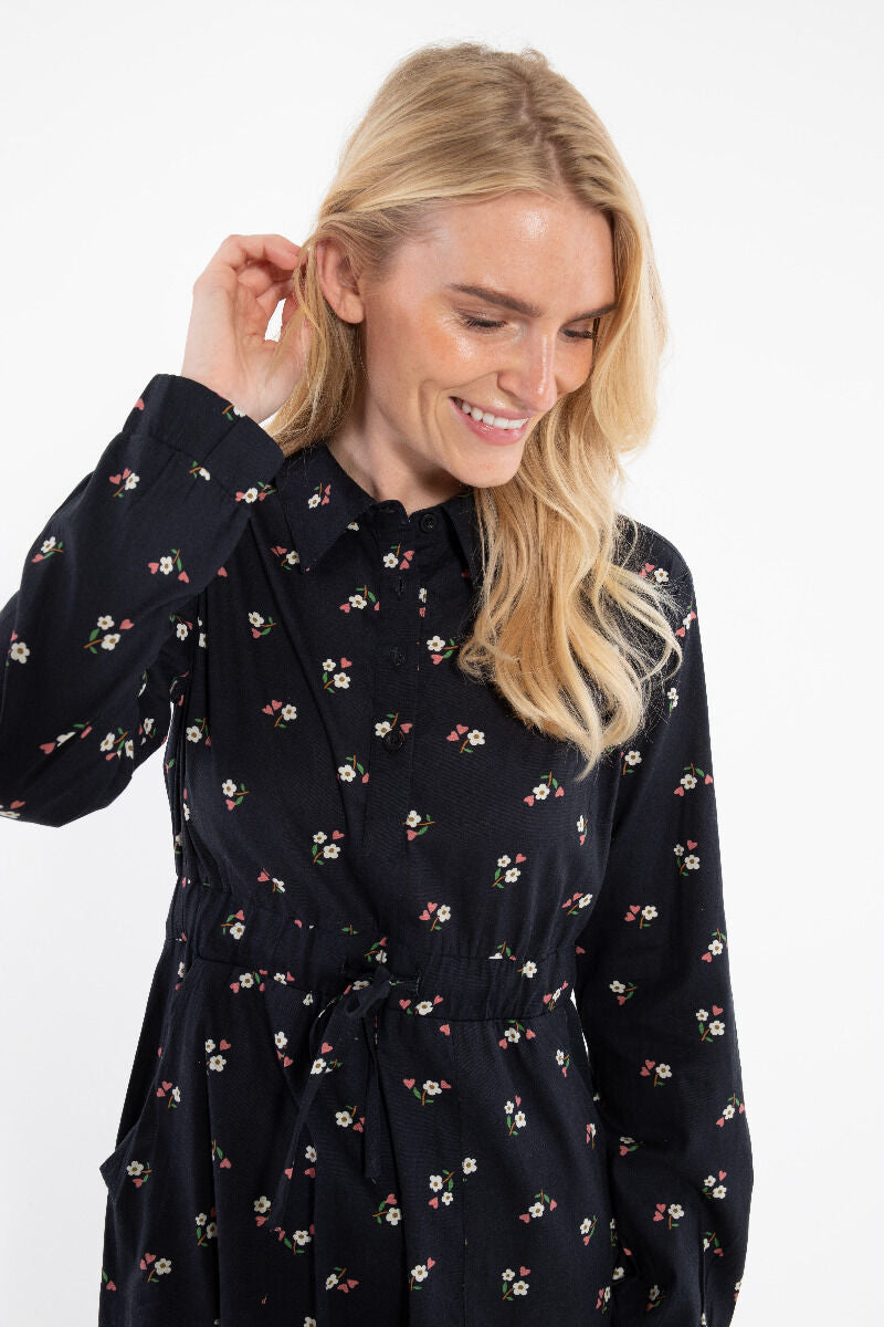 Daneditte Poplin Dress Black MINIFLOWER
