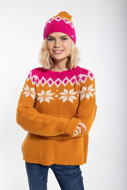Danecountry Wool Beanie Honey_Offwhite/Hotpink