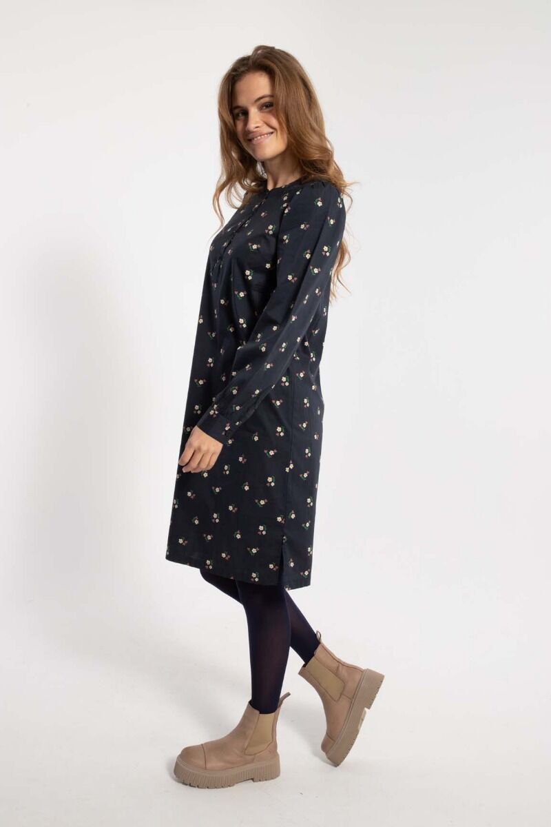 Danesocial Poplin Dress Black MINIFLOWER