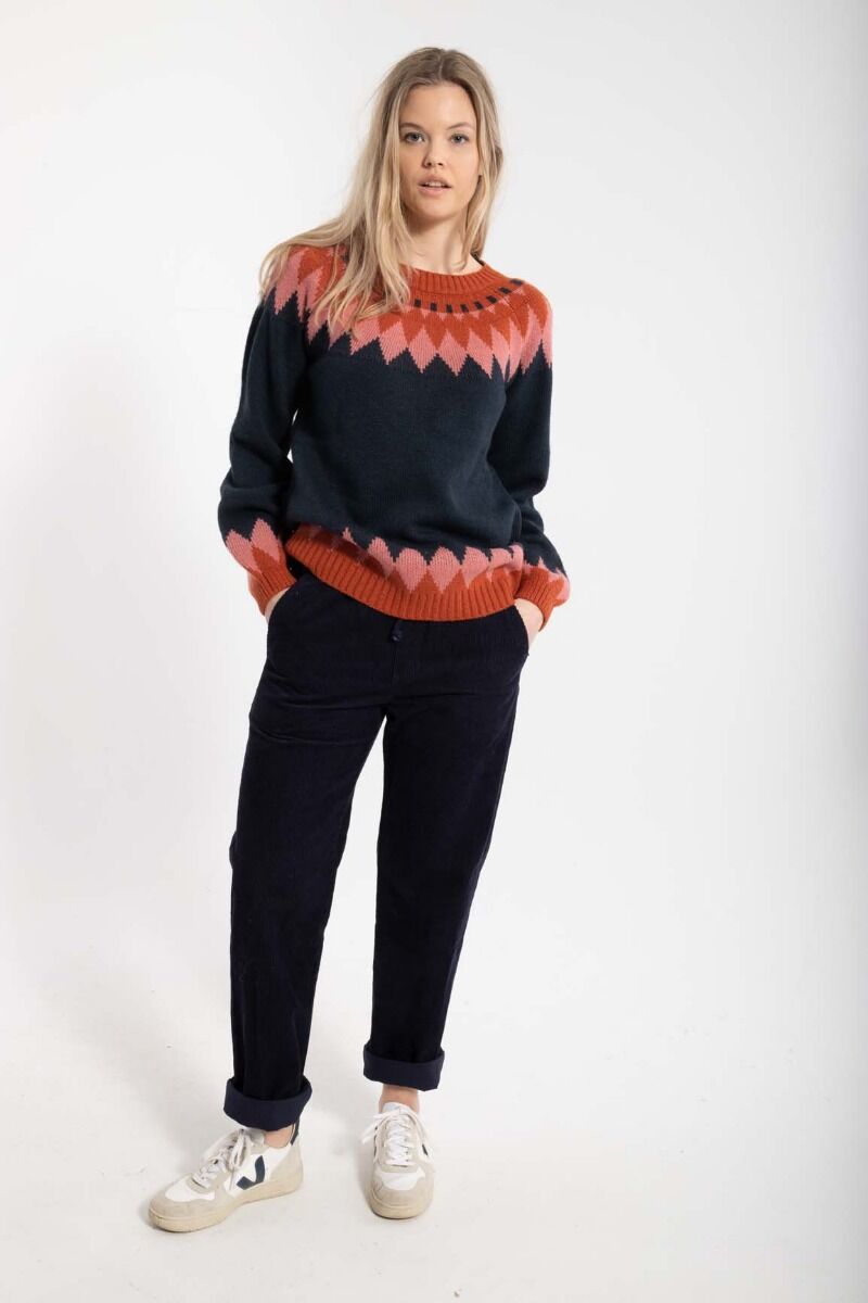 Danehot Stove Sweater Dk Navy/Brick/Old Rose
