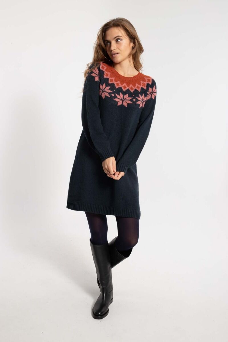 Danesukkertop Wool Sweater Dress Dk Navy/Old Rose/Brick