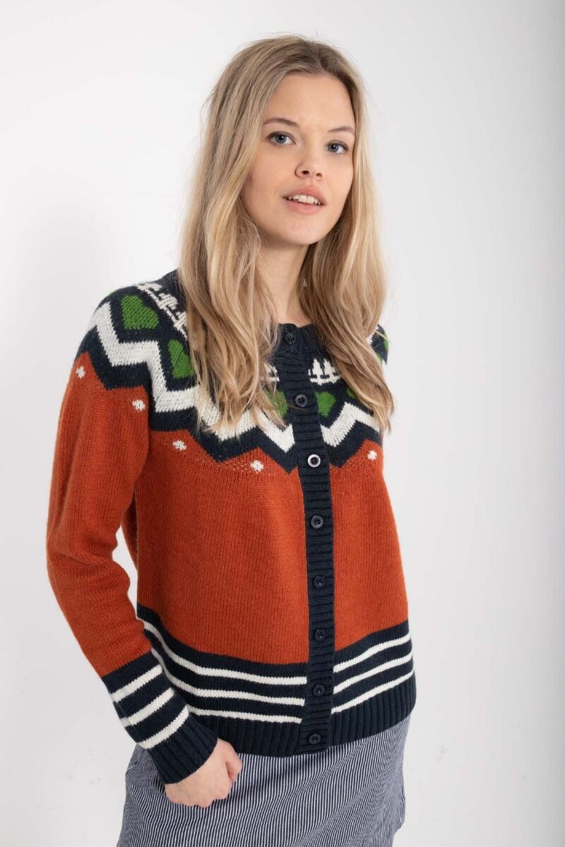 Danehareskov Cardigan Brick/Dk Navy/Chalk