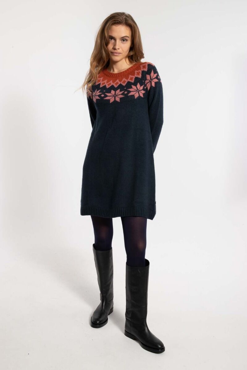 Danesukkertop Wool Sweater Dress Dk Navy/Old Rose/Brick