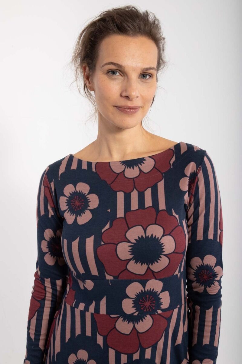 ORGANIC - Danesigrid Viscose Dress Beige Rose/Navy POWER FLOWERS