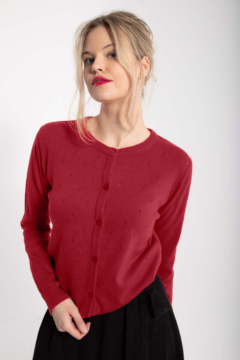 Danesaga Hole knit Cardigan Dk Red