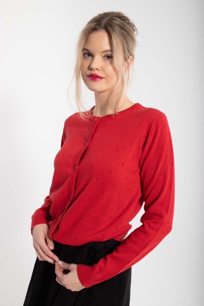 Danesaga Hole knit Cardigan Dk Red