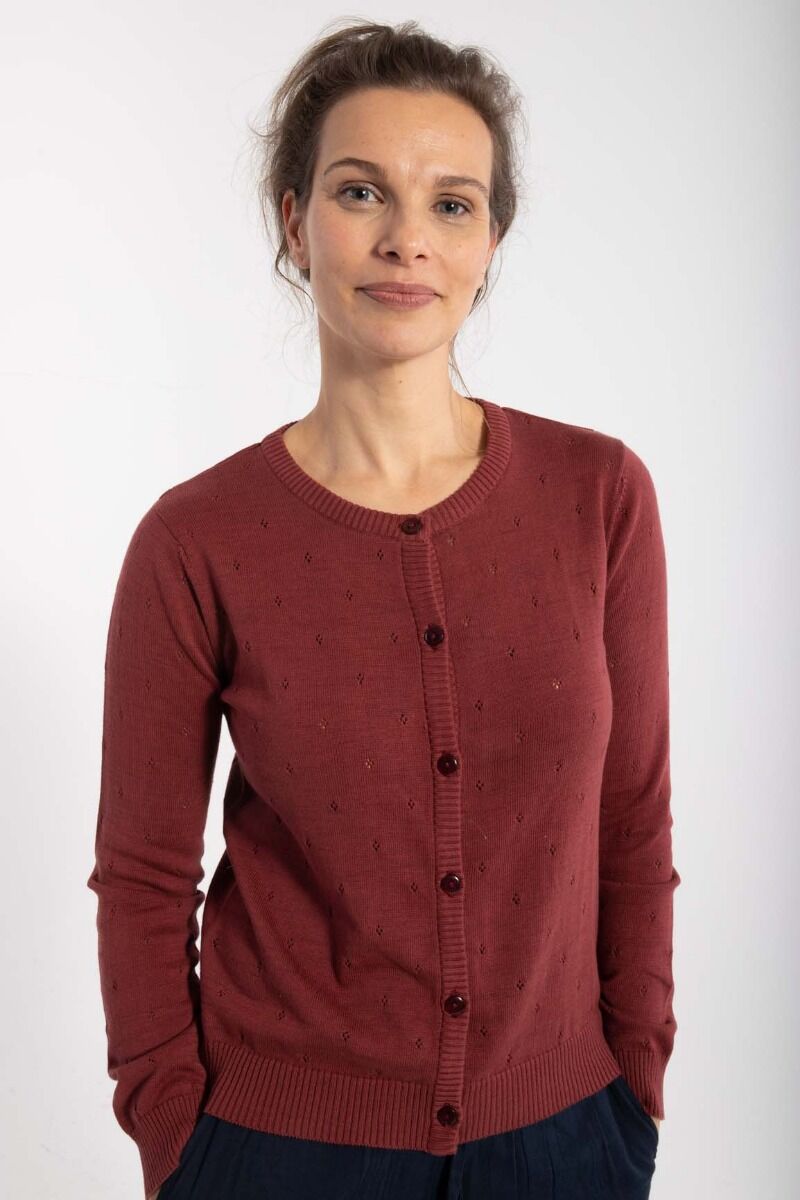 Danesaga Hole knit Cardigan Red wine