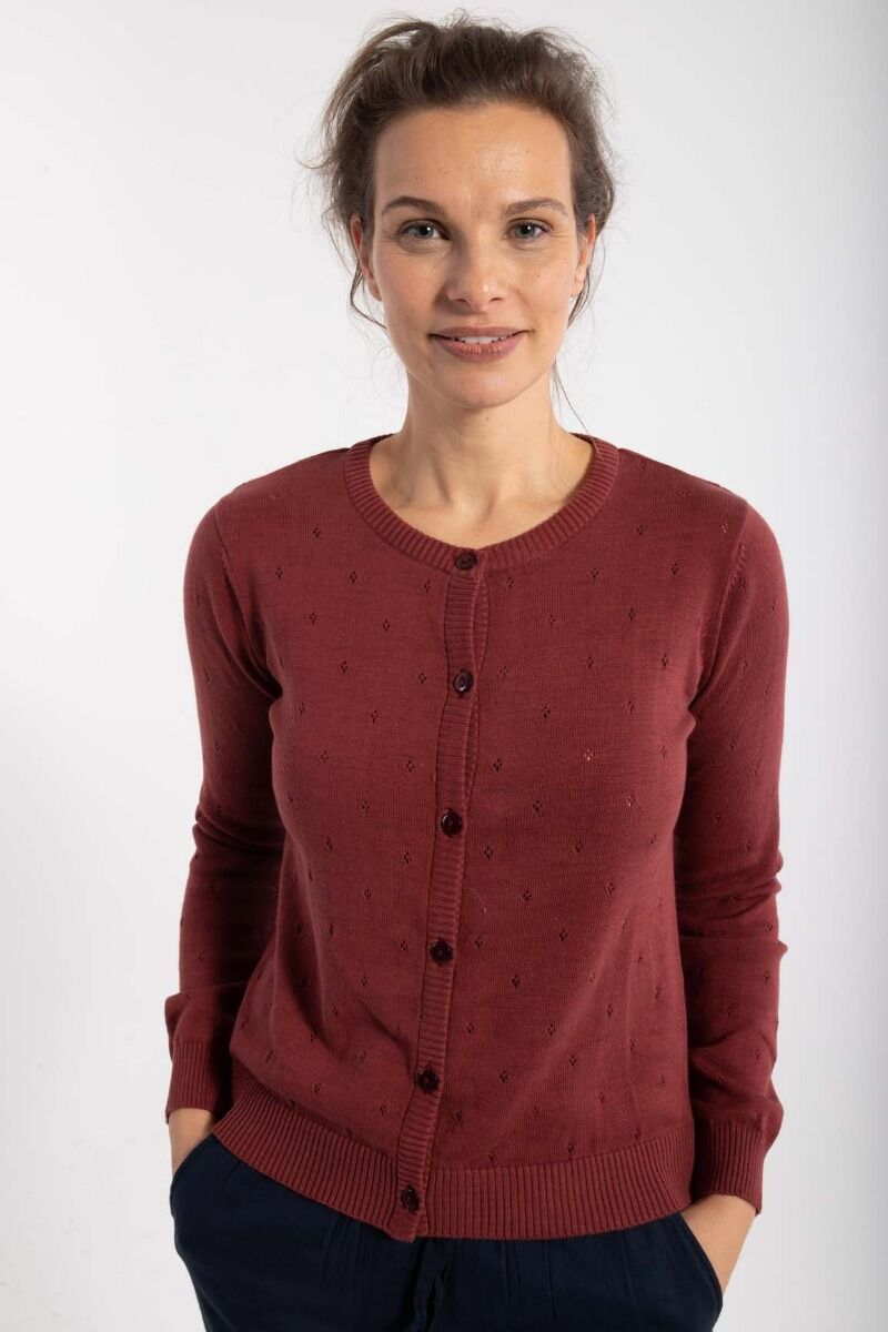 Danesaga Hole knit Cardigan Red wine