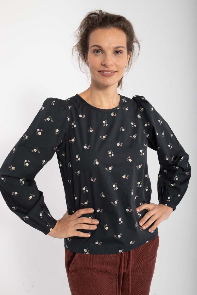 Danebette Poplin Shirt Black MINIFLOWER