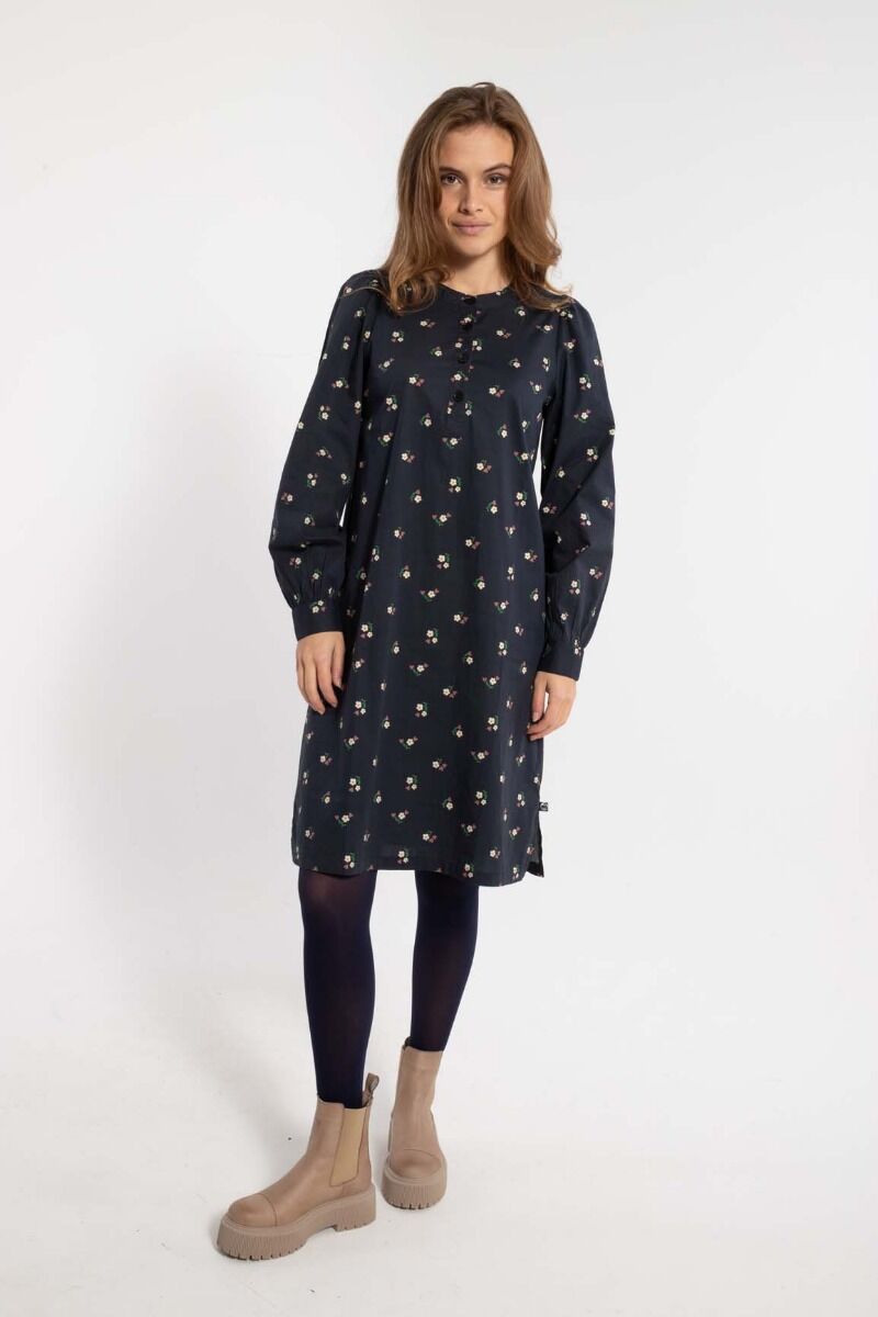 Danesocial Poplin Dress Black MINIFLOWER
