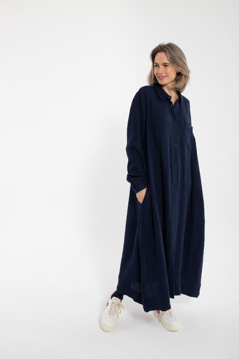 Danapril LS Heavy Cloth Dress Dark Navy