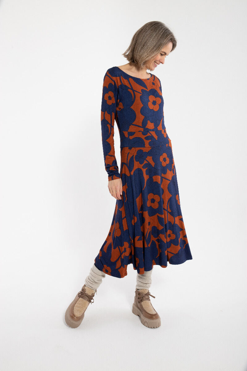 Danesigrid Viscose Dress Deep Marine/Rust BLOOM BOOM