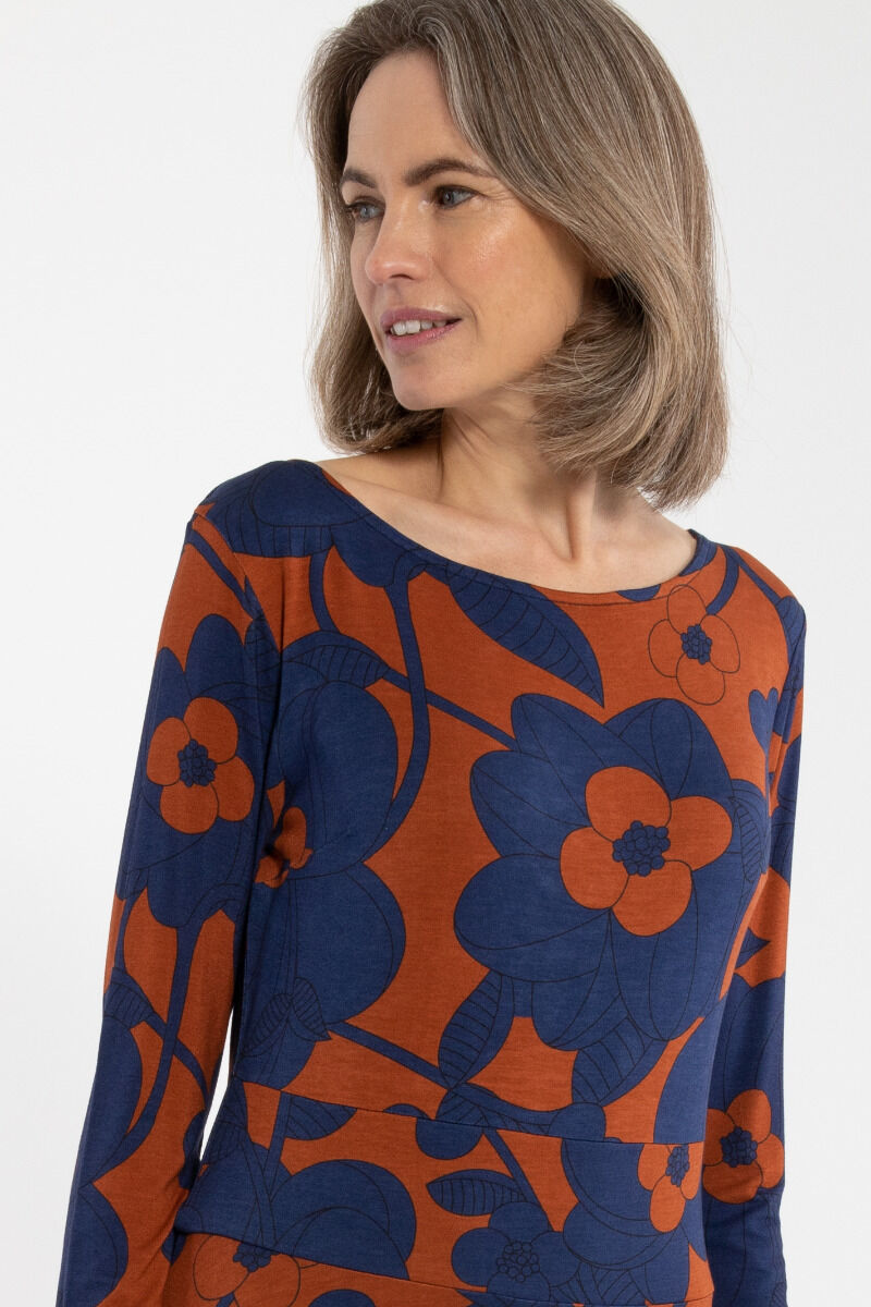 Danesigrid Viscose Dress Deep Marine/Rust BLOOM BOOM