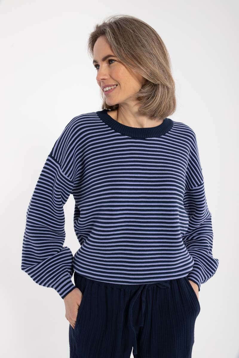 Danegold 3D Crotchet Knit Sweater Dark Navy/Ice Viola