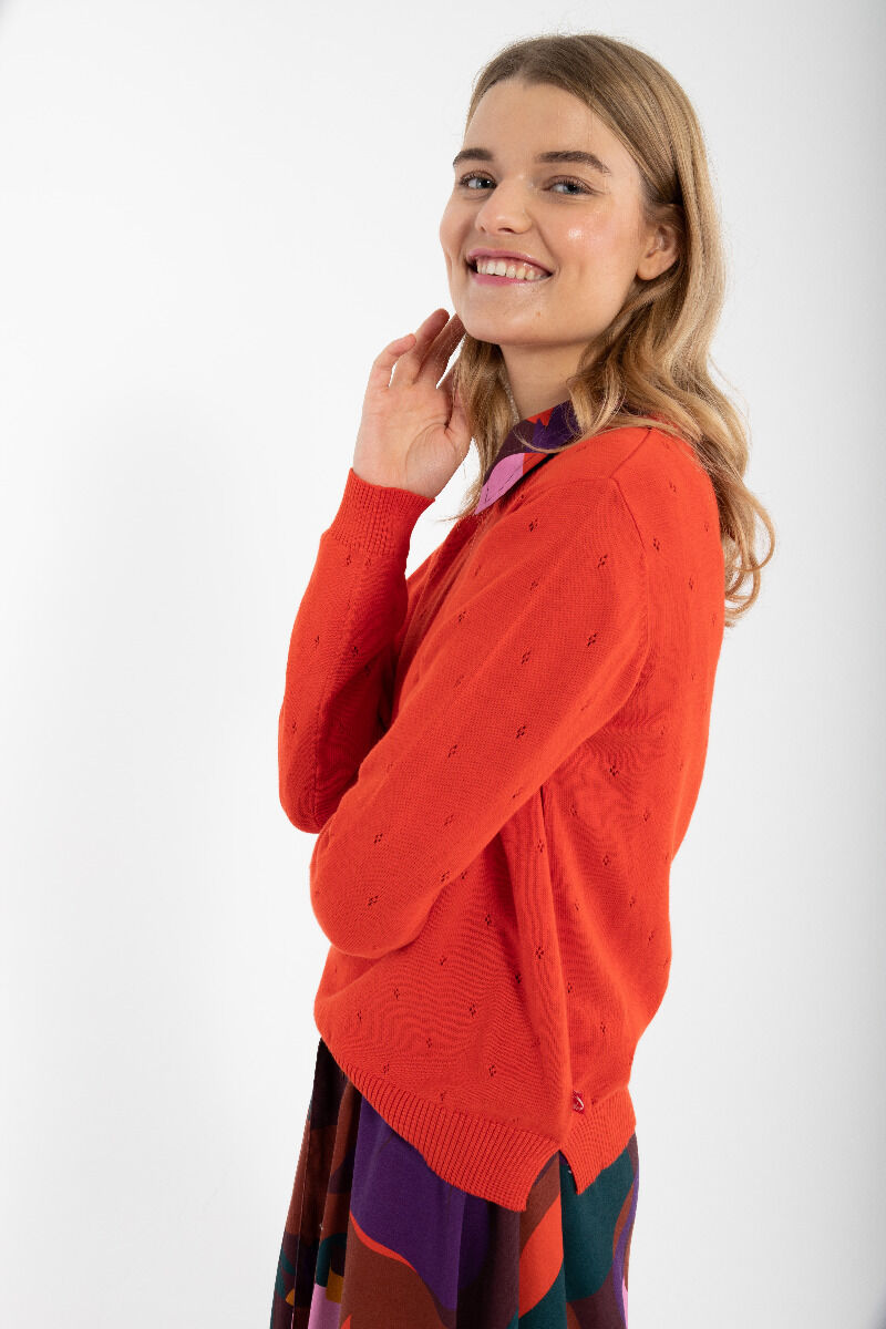 Danepearly Hole Knit Sweater Bright Red